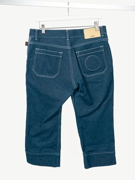 Chloe SS18 Runway Ultramarine Cotton Denim Cropped Circle-Stitch Jeans - Picture 3 of 14
